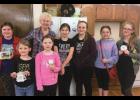 4-H Achievers pictured with some of their painted China: Front row L-R: Kerrianne and Kathryn Farmer; Back row L-R: Ryleigh Jeffers, Peggy Adams, Alanah Haase, Emily Pickens, Josie Morgan, and Kerrie Crouch. Alanah and Josie are members of the Hamilton Achievers 4-H Club
