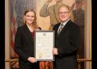 Senator Hoskins presents a resolution to Morgan Starbuck in recognition of her selection as a delegate to the 2019 4-H Legislative Academy.